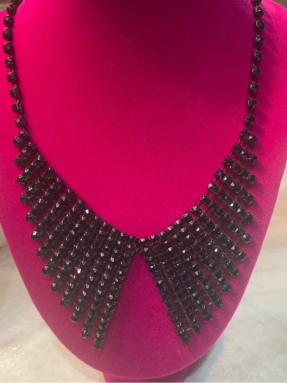 Vintage Black Rhinestone Peter Pan Collar Bib Statement Necklace